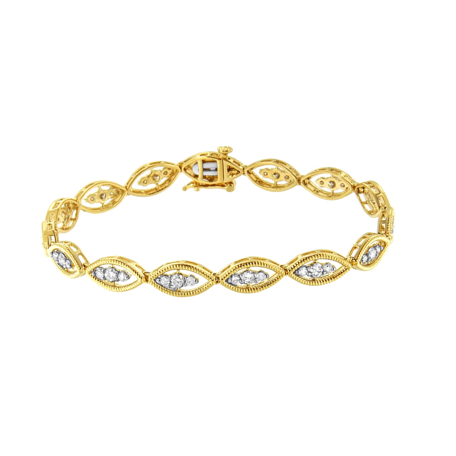 10K Yellow Gold Plated .925 Sterling Silver 1 cttw Prong Set Round-Cut Diamond Link Bracelet (J-K Color, I1-I2 Clarity) - 7.25" by Bids.com
