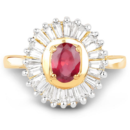 14K Yellow Gold Plated 2.44 Carat Glass Filled Ruby and White Topaz .925 Sterling Silver Ring by Bids.com