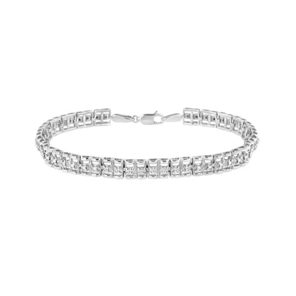 .925 Sterling Silver 1/10 Cttw Diamond Double-Link 7" Rolex Tennis Bracelet (I-J Color, I3 Clarity)  DestGlow