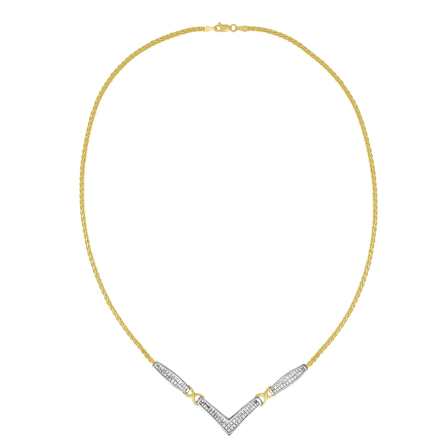 14K Yellow and White Gold 2.0 Cttw Princess Cut Diamond Flared and X-Station V Shaped 18â€ Franco Chain Statement Necklace (H-I Color, SI2-I1 Clarity) by Bids.com