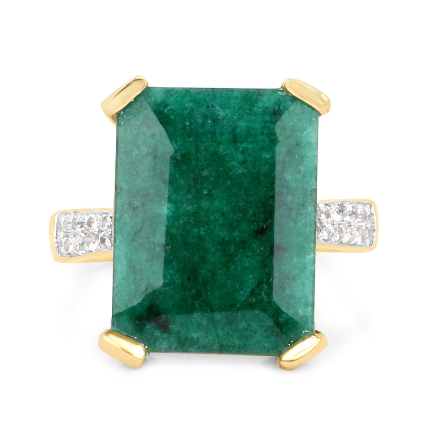 7.64 Carat Dyed Emerald and White Diamond .925 Sterling Silver Ring by Bids.com