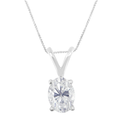 IGI Certified 10K White Gold 3/8 cttw Prong Set Diamond Oval Pendant Necklace (I-J Color, I1 Clarity) - Size 18"  DestGlow