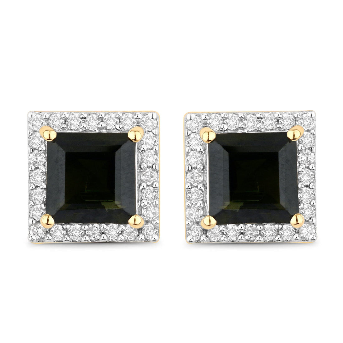 1.55 Carat Genuine Green Tourmaline and White Diamond 14K Yellow Gold Earrings by Bids.com