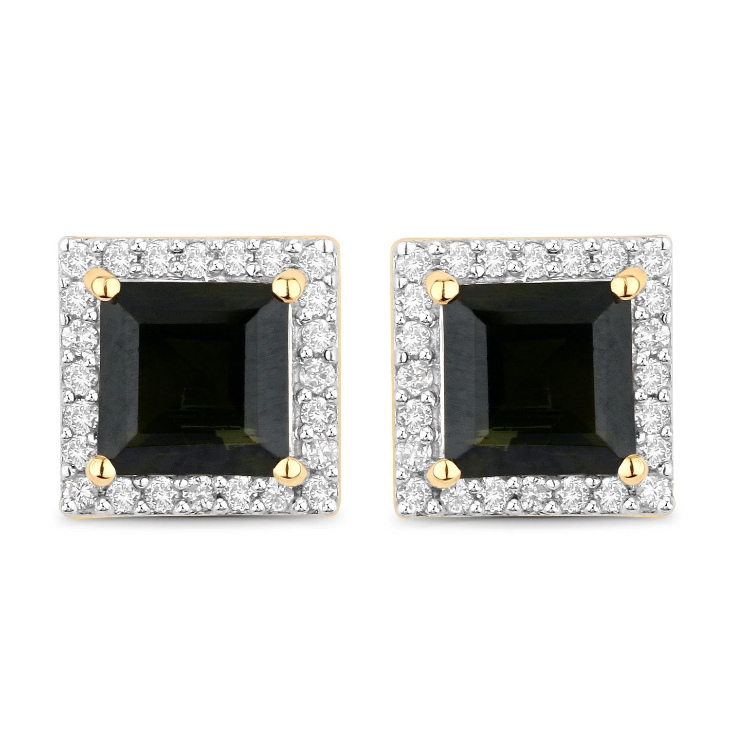 1.55 Carat Genuine Green Tourmaline and White Diamond 14K Yellow Gold Earrings by Bids.com
