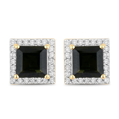 1.55 Carat Genuine Green Tourmaline and White Diamond 14K Yellow Gold Earrings by Bids.com