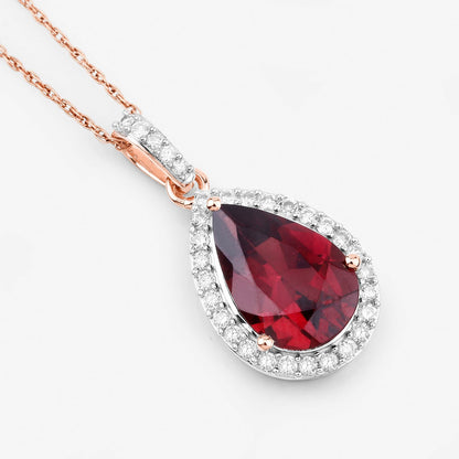 3.29 Carat Genuine Rhodolite and White Diamond 14K Rose Gold Pendant by Bids.com