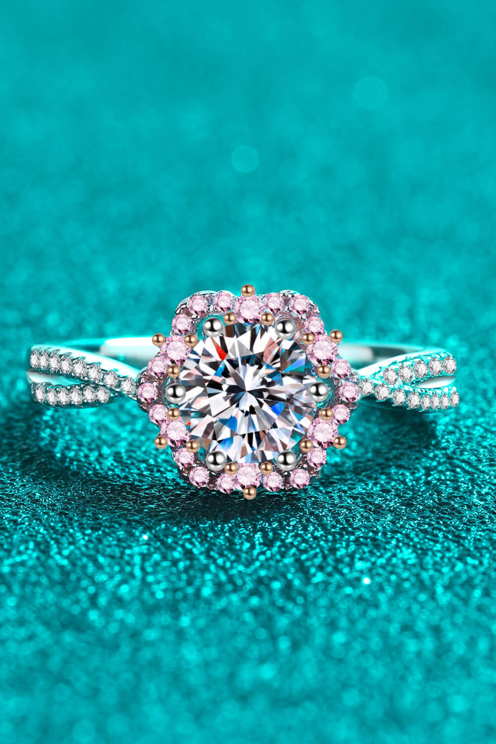 1 Carat Pink Brilliant Round Cut Sparkala™ Flower-Shaped Crisscross 925 sterling silver Ring - DestGlow