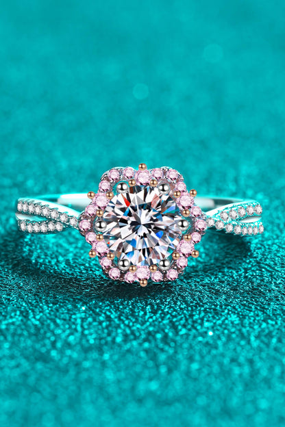 1 Carat Pink Brilliant Round Cut Sparkala™ Flower-Shaped Crisscross 925 sterling silver Ring - DestGlow