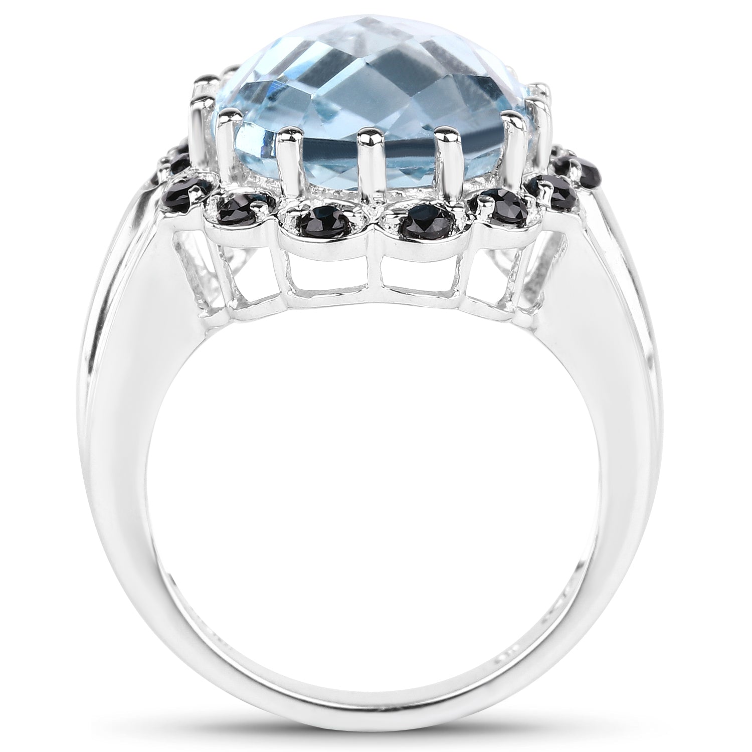 12.49 Carat Genuine Blue Topaz &amp; Black Spinel .925 Sterling Silver Ring by Bids.com