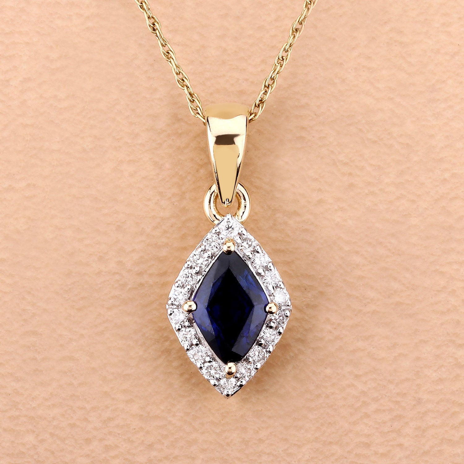 0.92 Carat Genuine Blue Sapphire and White Diamond 14K Yellow Gold Pendant by Bids.com