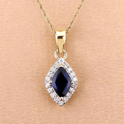 0.92 Carat Genuine Blue Sapphire and White Diamond 14K Yellow Gold Pendant by Bids.com