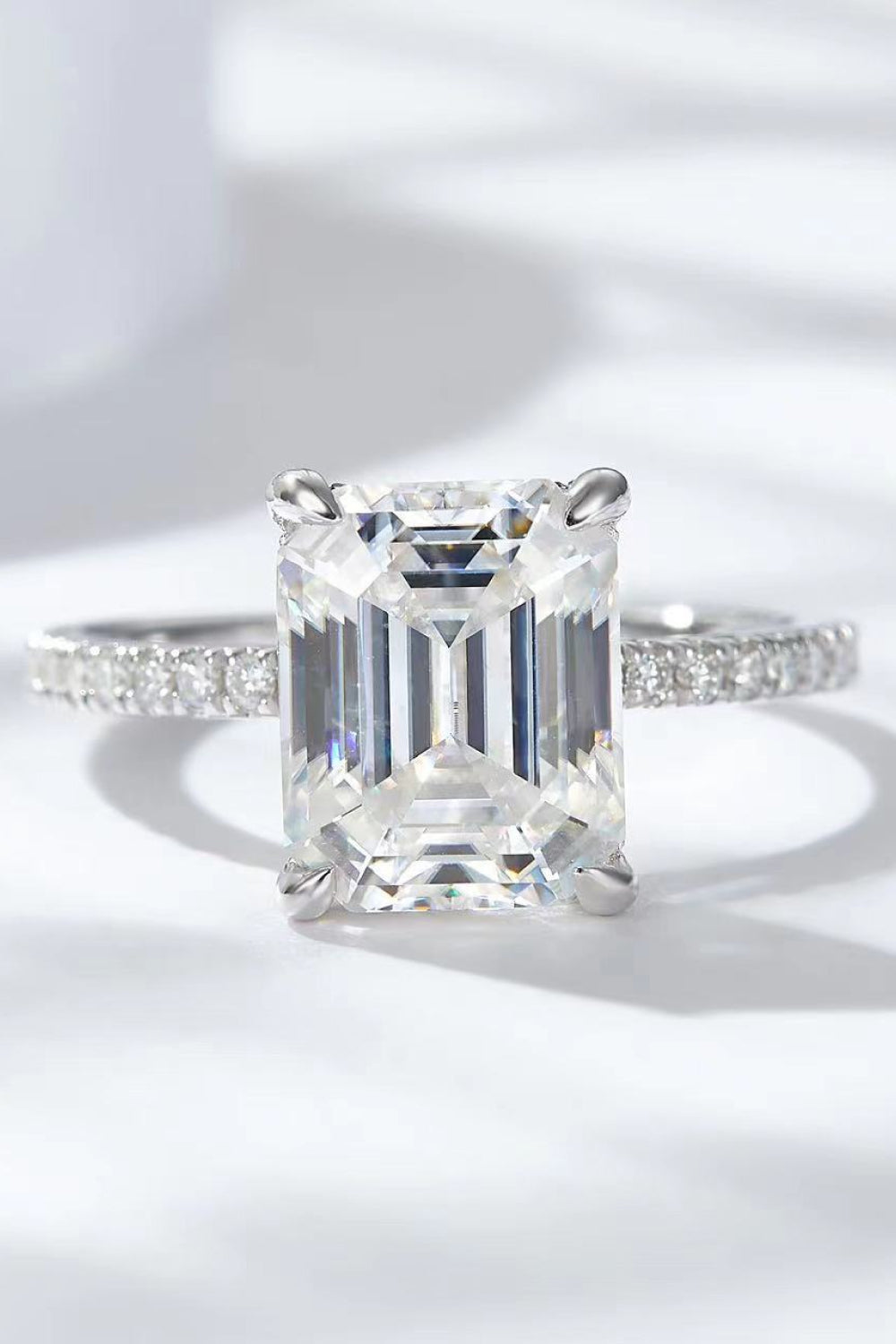 5 Carat Emerald-Cut Emerald-Cut Sparkala™ with Side Stones Ring (Platinum Over Pure Sterling Silver) by Sparkala