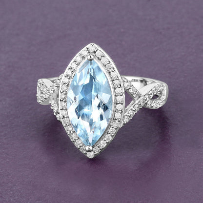 2.24 Carat Genuine Aquamarine and White Diamond 14K White Gold Ring by Bids.com