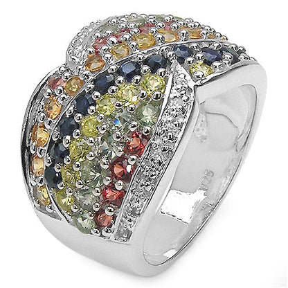 3.07 Carat Genuine Multi Sapphire .925 Sterling Silver Ring by Bids.com