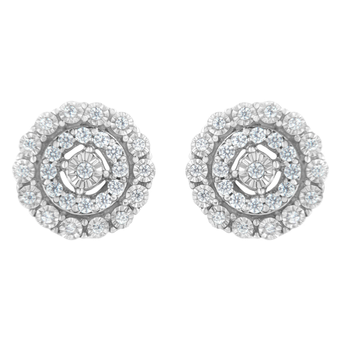 10KT White Gold 1/2 cttw Double Halo Brilliant Round-Cut Diamond Stud Earrings (I-J Clarity, I2-I3 Color) by Bids.com
