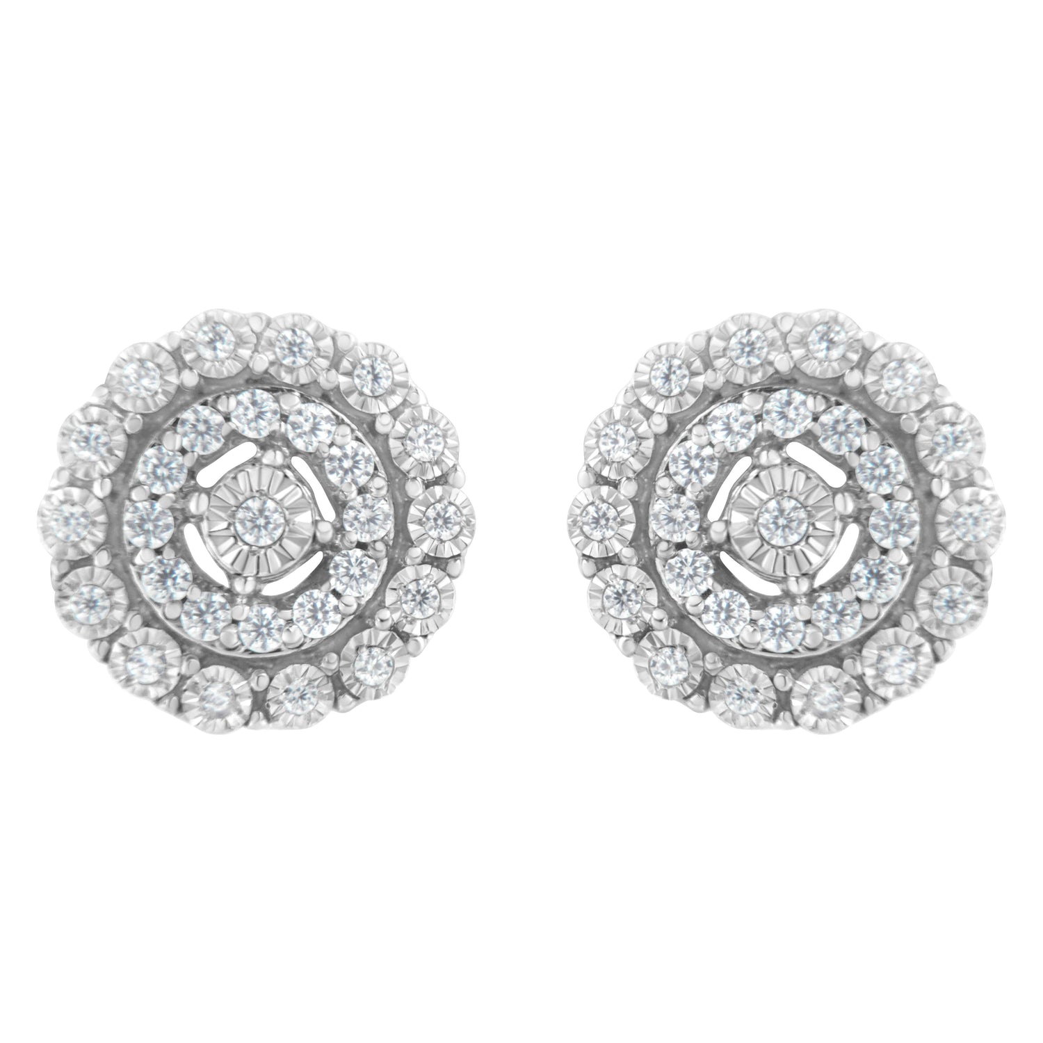 10KT White Gold 1/2 cttw Double Halo Brilliant Round-Cut Diamond Stud Earrings (I-J Clarity, I2-I3 Color) by Bids.com