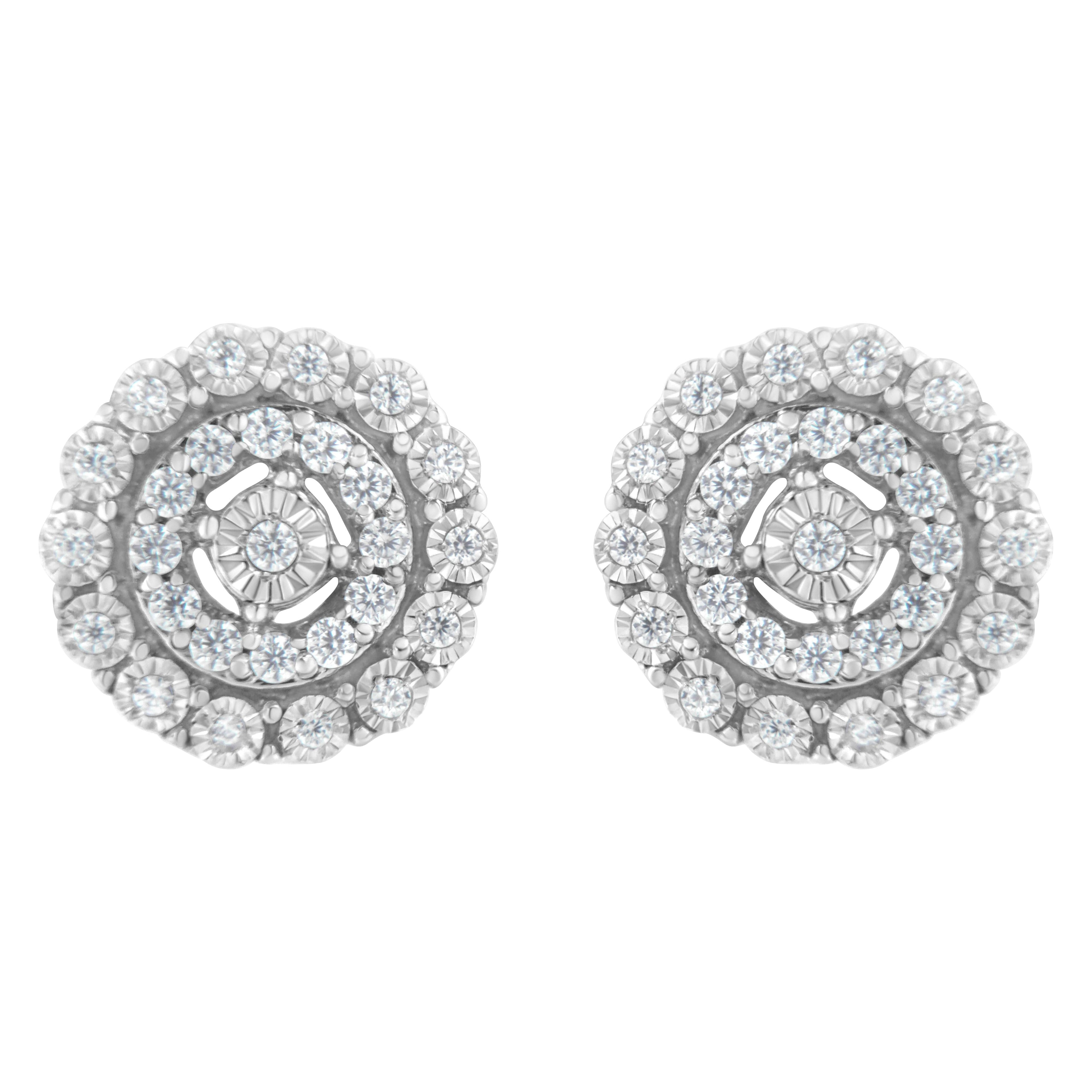 10KT White Gold 1/2 cttw Double Halo Brilliant Round-Cut Diamond Stud Earrings (I-J Clarity, I2-I3 Color) by Bids.com
