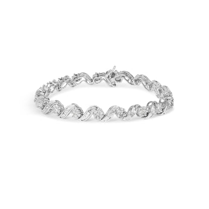 14K White Gold 2.00 Cttw Diamond Cluster and Spiral Link Bracelet (I-J Color, I1-I2 Clarity) - 7" by Bids.com