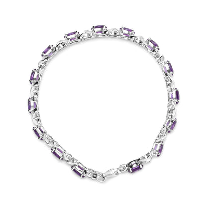 .925 Sterling Silver 7x5mm Oval Amethyst and Diamond Accent X-Link Bracelet (H-I Color, SI1-SI2 Clarity)  - Size 7"  DestGlow