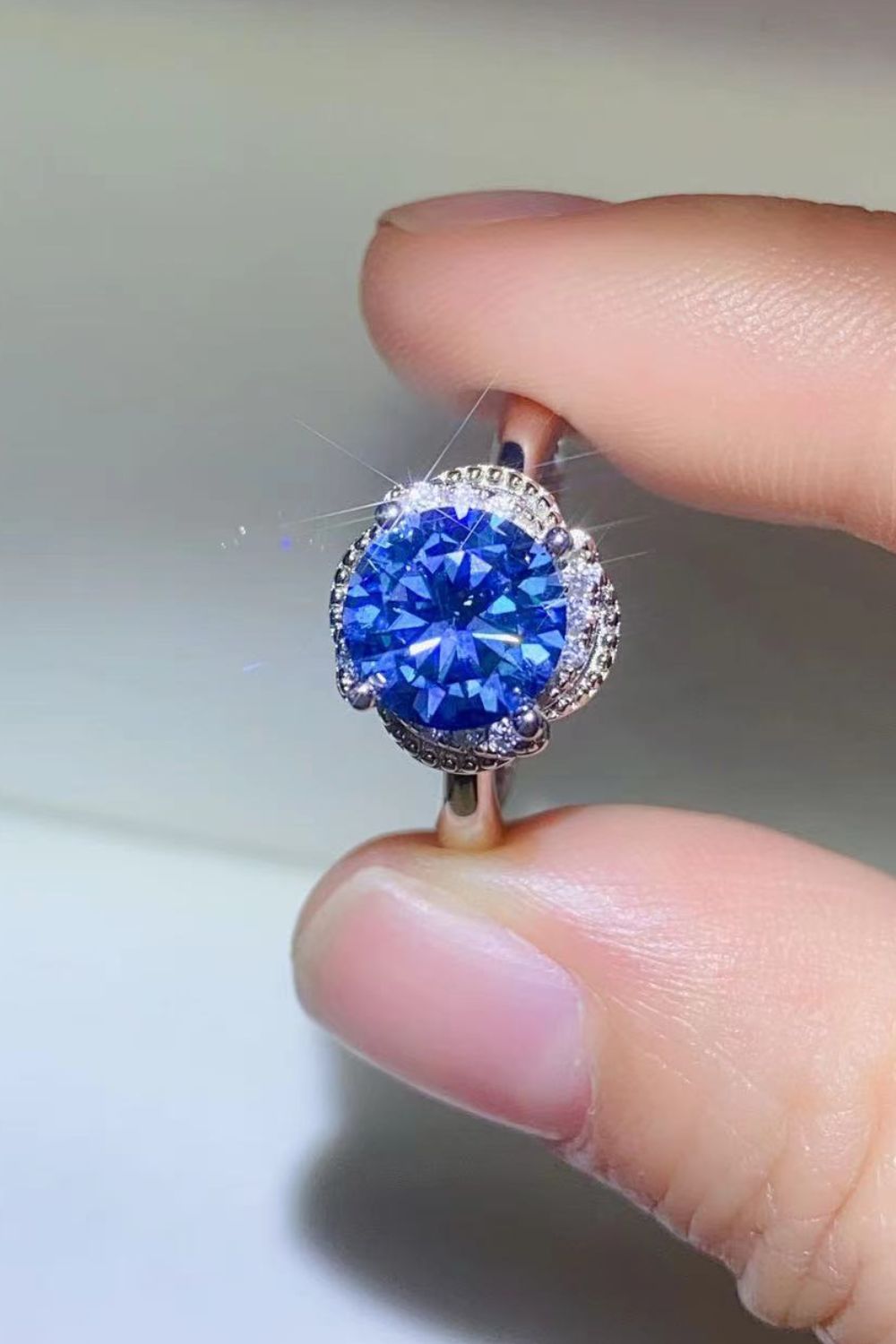 2 Carat Blue Sparkala™ Contrast Platinum Over Pure Sterling Silver Ring by Sparkala