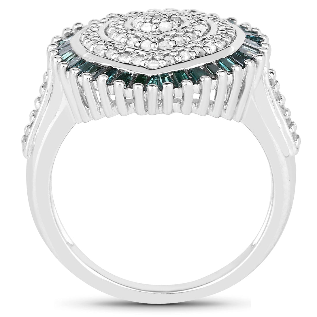 0.74 Carat Genuine White Diamond and Green Diamond .925 Sterling Silver Ring by Bids.com