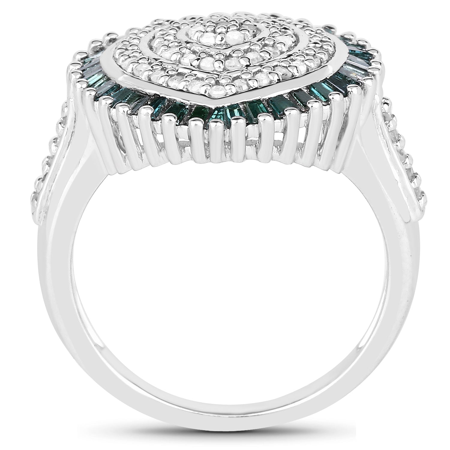 0.74 Carat Genuine White Diamond and Green Diamond .925 Sterling Silver Ring by Bids.com