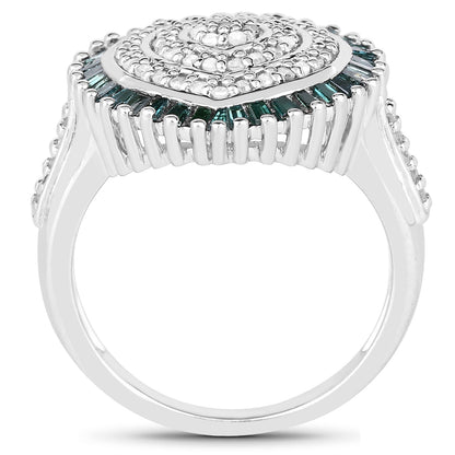 0.74 Carat Genuine White Diamond and Green Diamond .925 Sterling Silver Ring by Bids.com