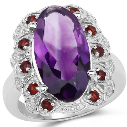 6.40 Carat Genuine Amethyst and Garnet .925 Sterling Silver Ring by Bids.com