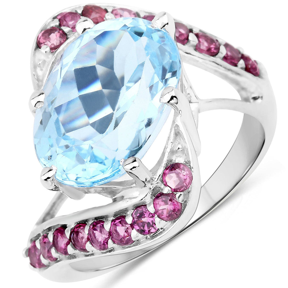 8.40 Carat Genuine Blue Topaz and Rhodolite .925 Sterling Silver Ring by Bids.com