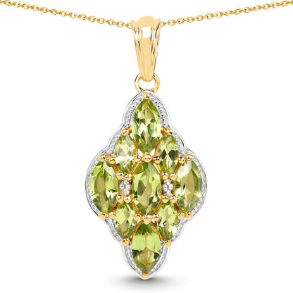 14K Yellow Gold Plated 4.02 Carat Genuine Peridot &amp; White Topaz .925 Sterling Silver Pendant  DestGlow