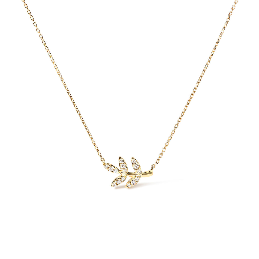 10K Yellow Gold 1/10 Cttw Diamond Leaf and Branch 18" Pendant Necklace (H-I Color, I1-I2 Clarity) by Bids.com