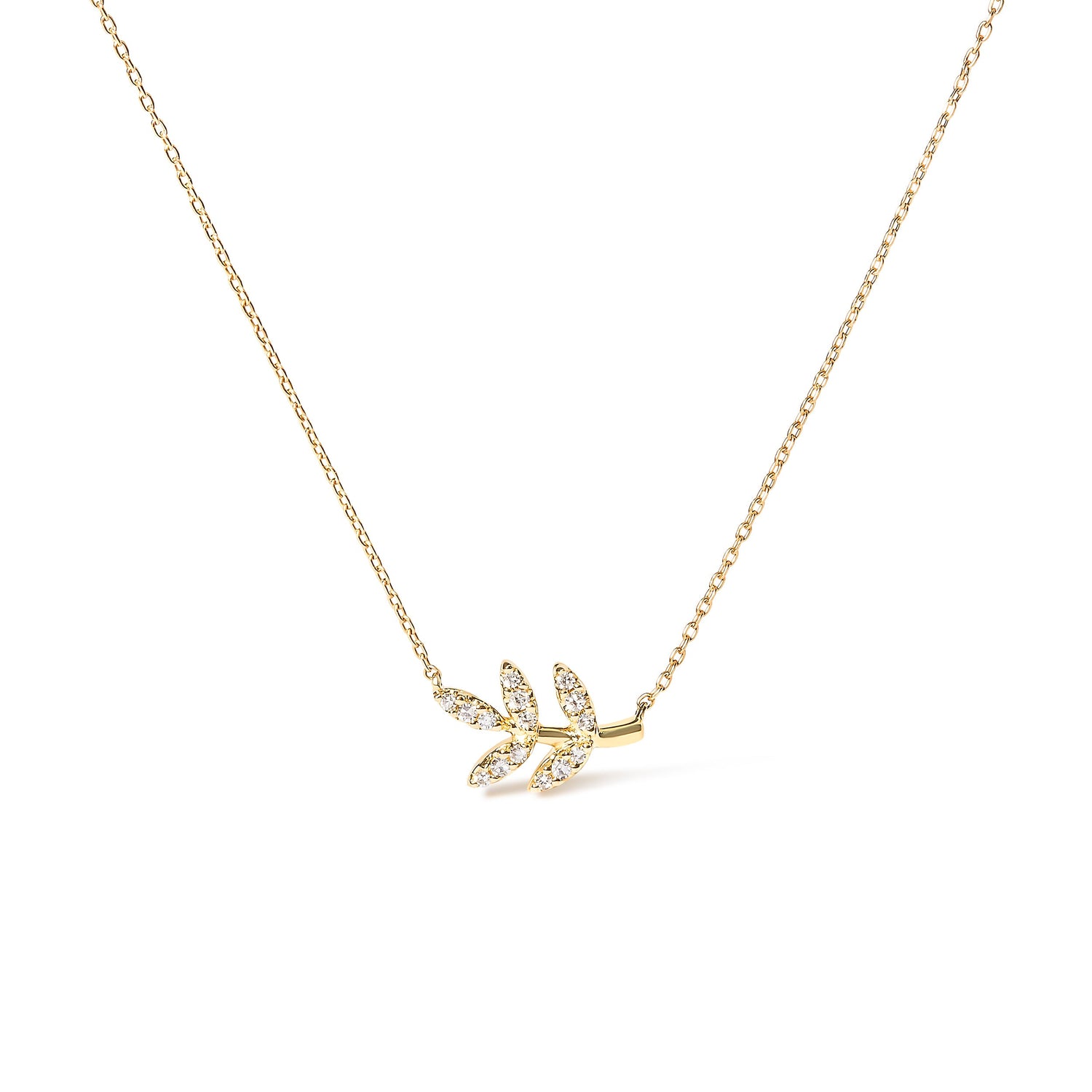 10K Yellow Gold 1/10 Cttw Diamond Leaf and Branch 18" Pendant Necklace (H-I Color, I1-I2 Clarity) by Bids.com