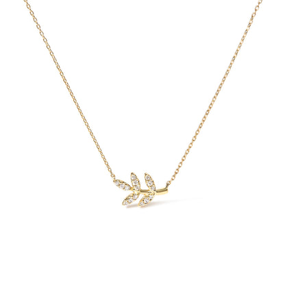 10K Yellow Gold 1/10 Cttw Diamond Leaf and Branch 18" Pendant Necklace (H-I Color, I1-I2 Clarity) by Bids.com