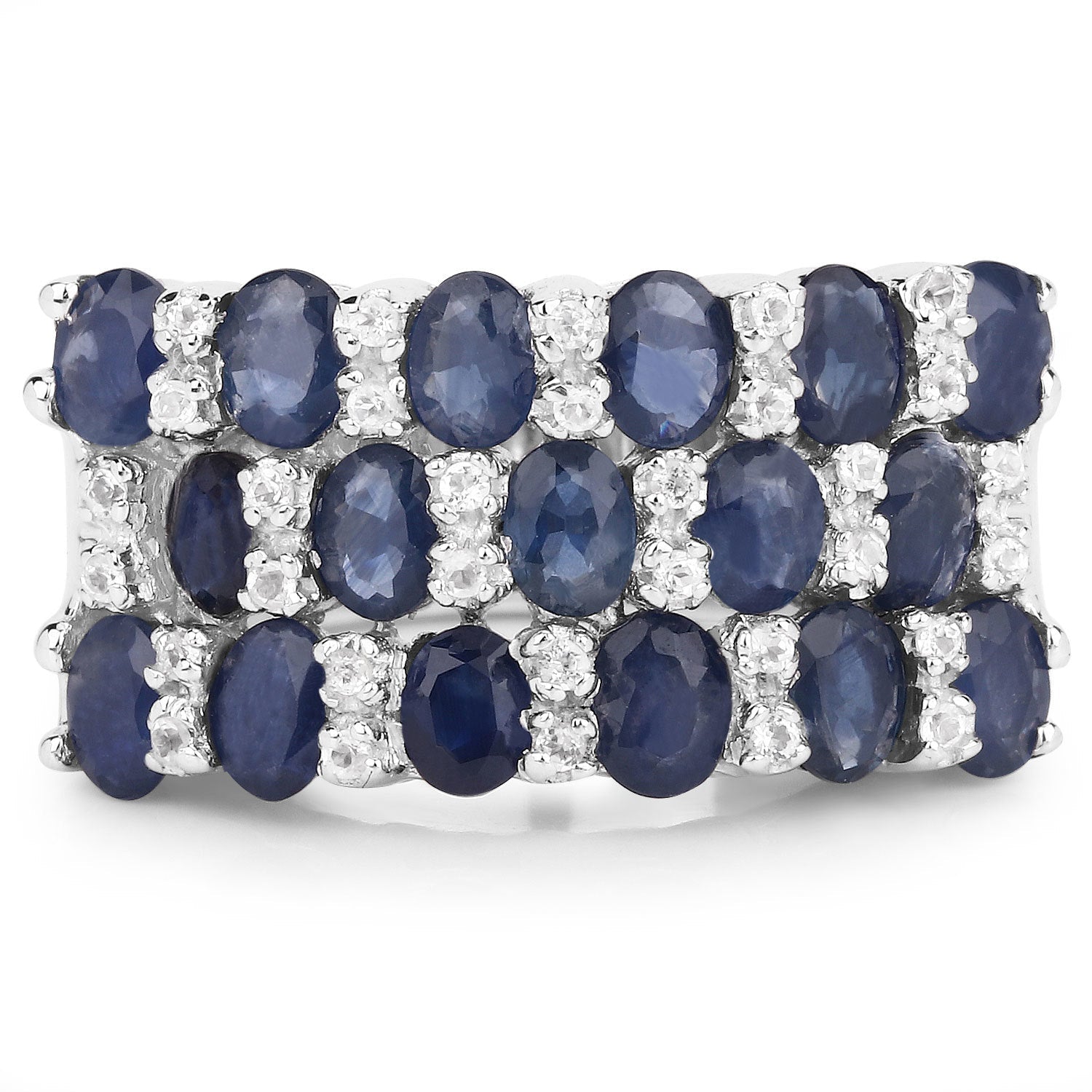 3.66 Carat Genuine Blue Sapphire and White Topaz .925 Sterling Silver Ring by Bids.com