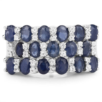 3.66 Carat Genuine Blue Sapphire and White Topaz .925 Sterling Silver Ring by Bids.com