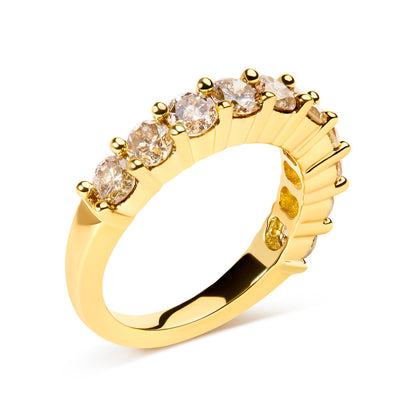 14K Yellow Gold Plated .925 Sterling Silver 2.0 Cttw Round Brilliant Cut Diamond 10 Stone Anniversary Band Ring (J-K Color, I1-I2 Clarity) - Size 6 by Bids.com