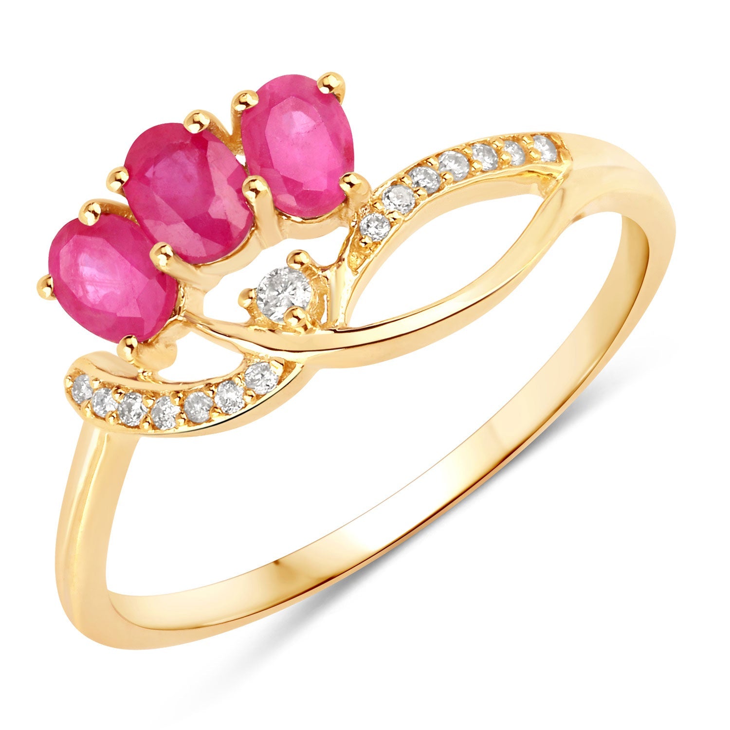 0.71 Carat Genuine Ruby and White Diamond 14K Yellow Gold Ring by Bids.com