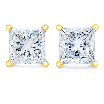 14K Yellow Gold 3/8 Cttw Princess-Cut Square Near Colorless Diamond Classic 4-Prong Solitaire Stud Earrings (J-K Color, SI1-SI2 Clarity)  DestGlow
