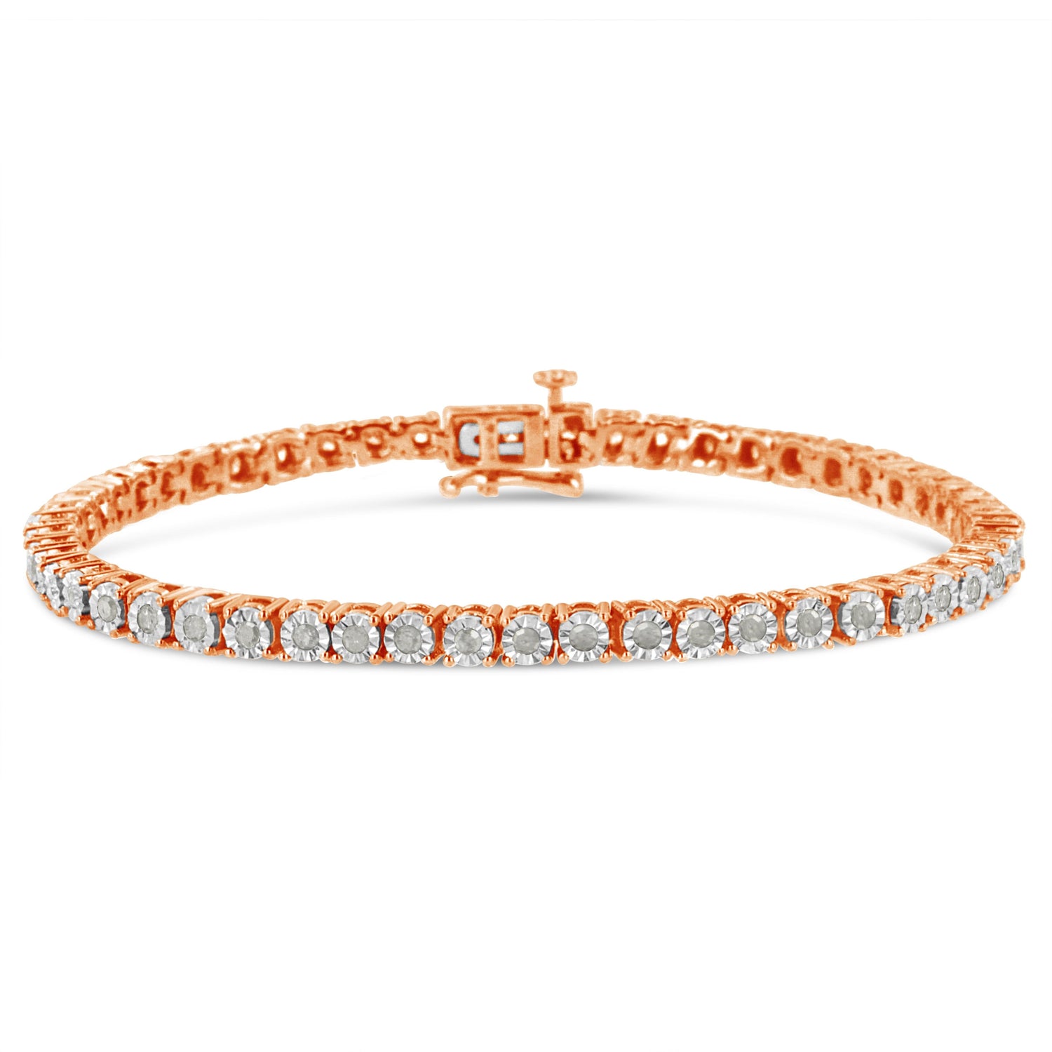 .925 Sterling Silver 1.0 Cttw Miracle-Set Diamond Round Faceted Bezel Tennis Bracelet (I-J Color, I3 Clarity) - 7" by Bids.com