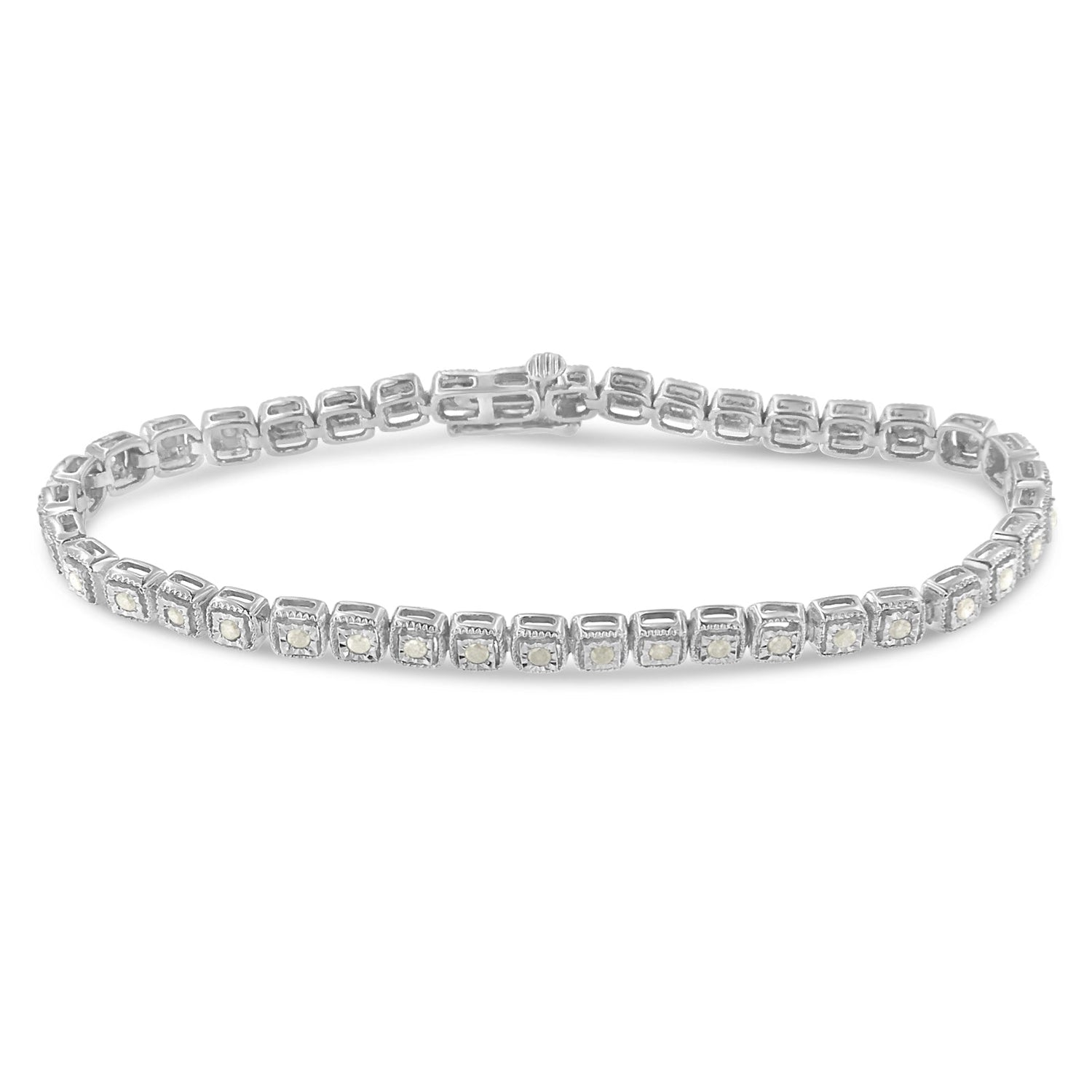 .925 Sterling Silver 1.0 Cttw Diamond Miracle-Set Square Milgrain 7" Link Tennis Bracelet (I-J Color, I3 Clarity) by Bids.com
