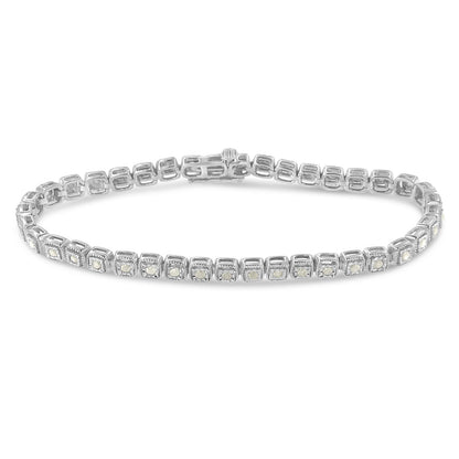 .925 Sterling Silver 1.0 Cttw Diamond Miracle-Set Square Milgrain 7" Link Tennis Bracelet (I-J Color, I3 Clarity) by Bids.com