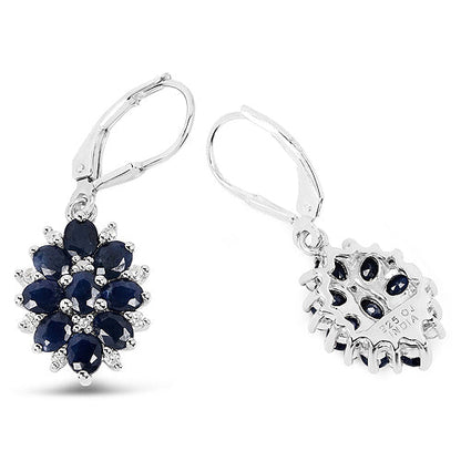 3.94 Carat Blue Sapphire and White Zircon .925 Sterling Silver Earrings by Bids.com