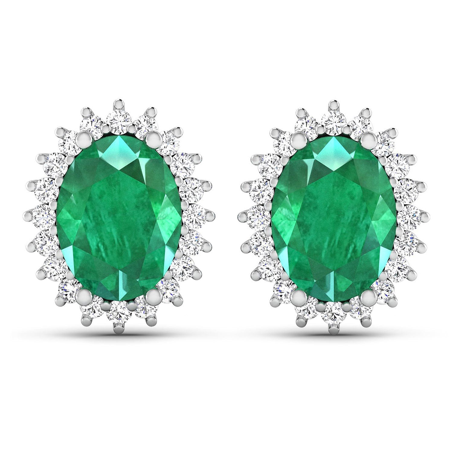 2.66 Carat Genuine Zambian Emerald and White Diamond 14K White Gold Earrings by Bids.com
