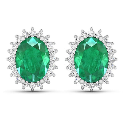 2.66 Carat Genuine Zambian Emerald and White Diamond 14K White Gold Earrings by Bids.com