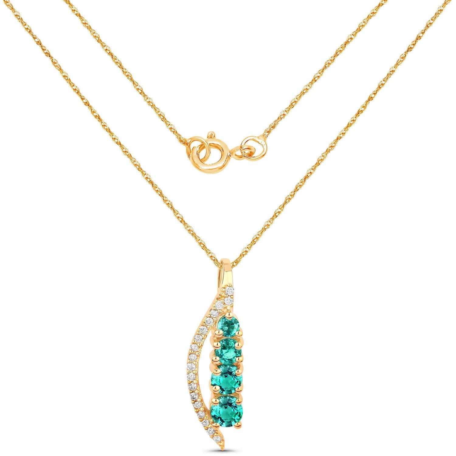 0.34 Carat Genuine Zambian Emerald and White Diamond 14K Yellow Gold Pendant  DestGlow