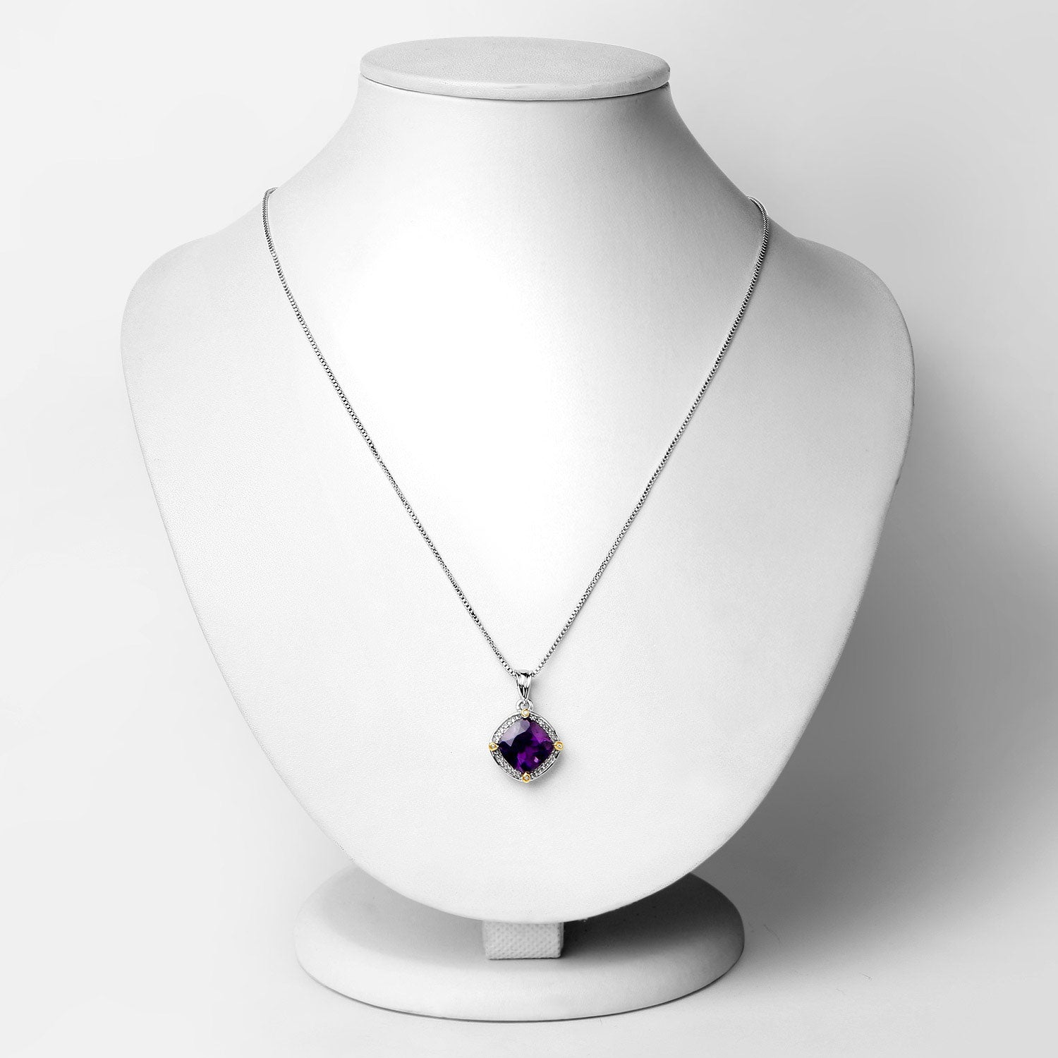 3.20 Carat Genuine Amethyst and White Diamond 18K Yellow Gold with .925 Sterling Silver Pendant  DestGlow