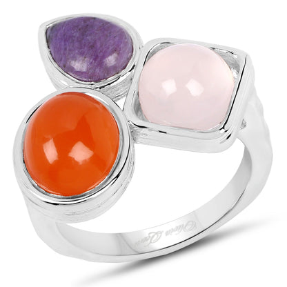 5.21 Carat Genuine Rose Quartz, Carnelian And Charolite .925 Sterling Silver Ring by Bids.com