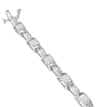 14K White Gold 1.0 Cttw Invisible Set Princess Diamond Alternating Link Tennis Bracelet (I-J Color, I1-I2 Clarity) - 7.25" by Bids.com