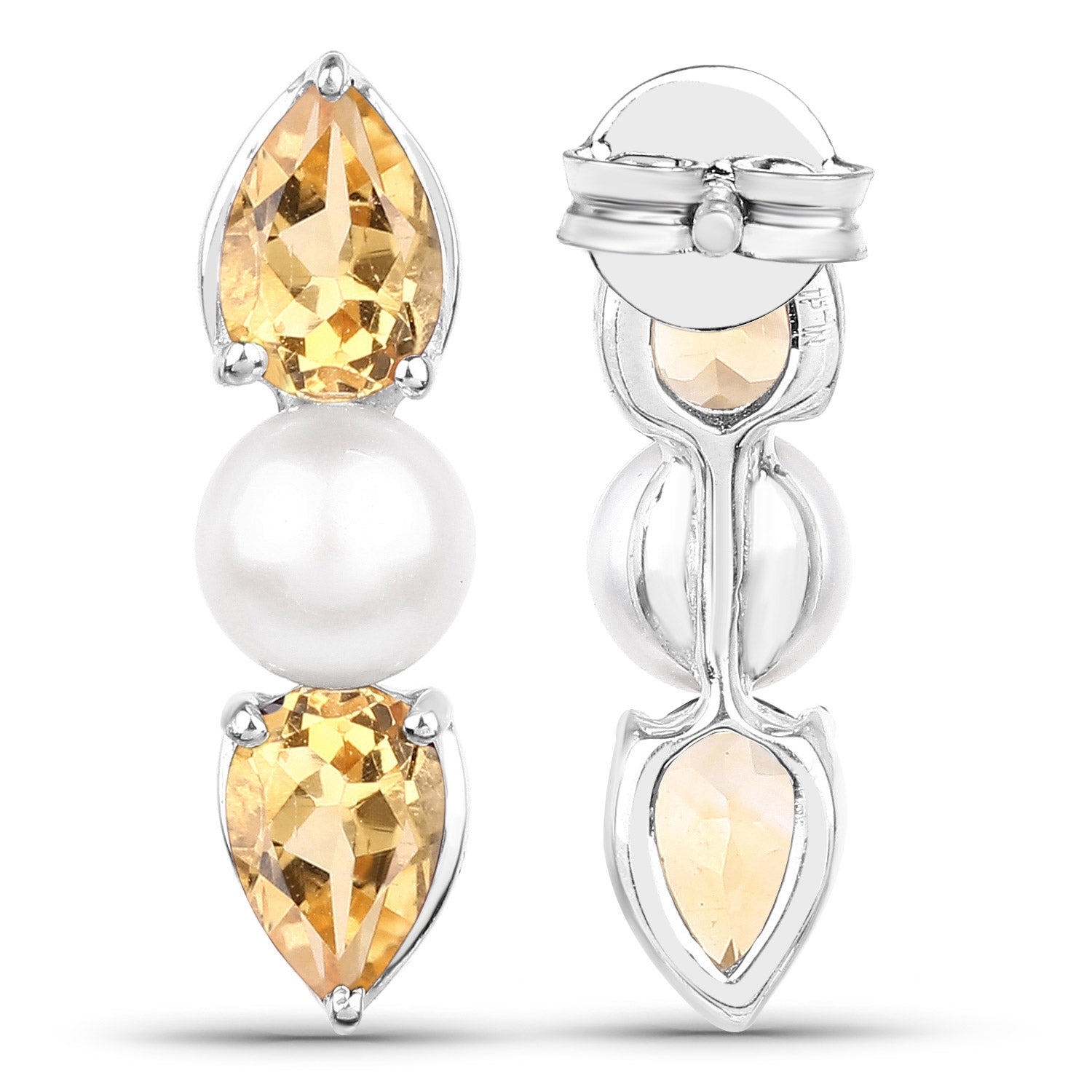 2.78 Carat Genuine Citrine and Pearl .925 Sterling Silver Earrings  DestGlow
