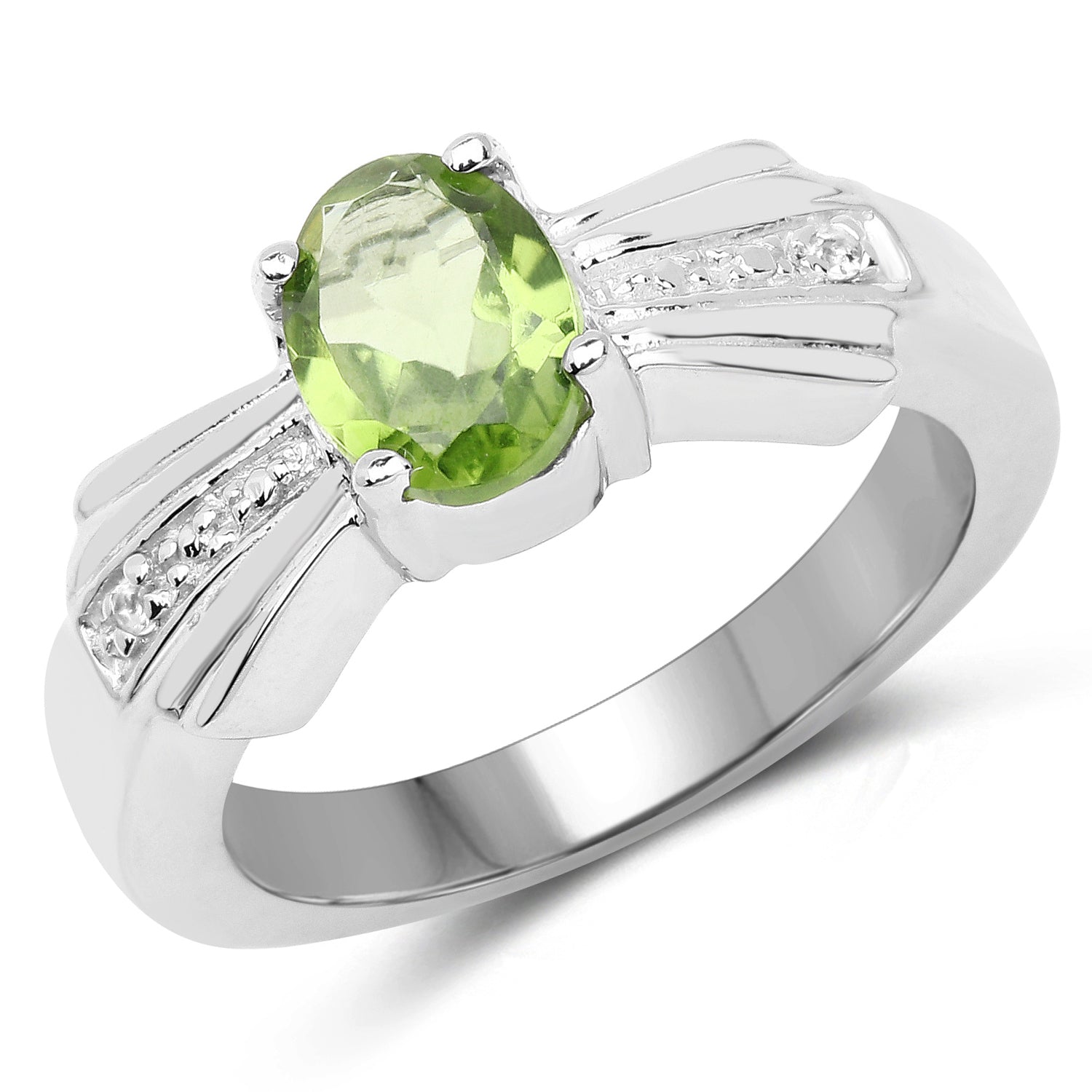 1.13 Carat Genuine Peridot and White Topaz .925 Sterling Silver Ring by Bids.com
